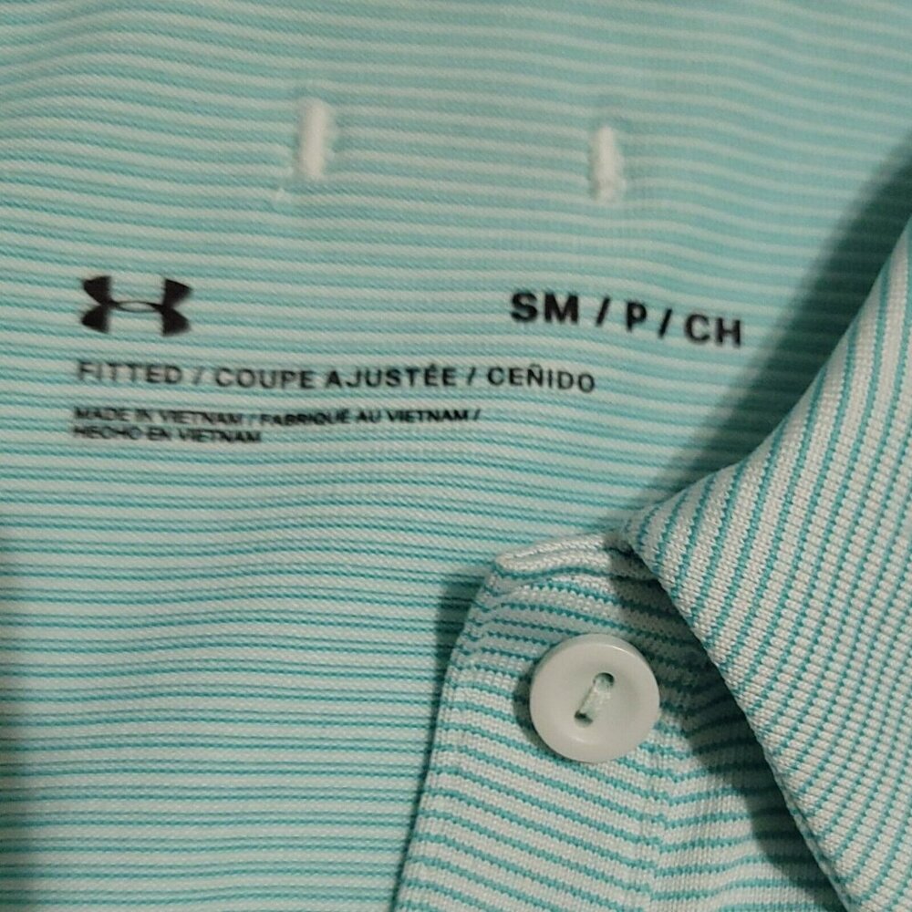 Under Armor UA Zinger Point SS Polo Womens Small Golf Shirt Mint Green Stripe - Picture 4 of 15